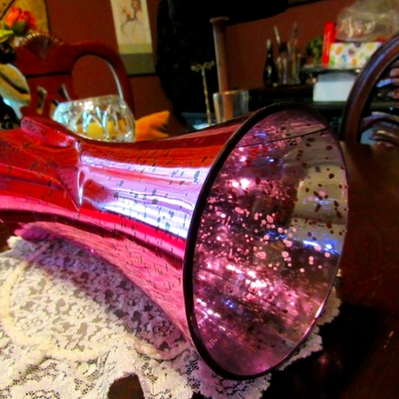 💗Sensational Vintage Art Deco Nouveau Style Tulip Pink & Silver Iridescent Vase - Picture 9 of 16